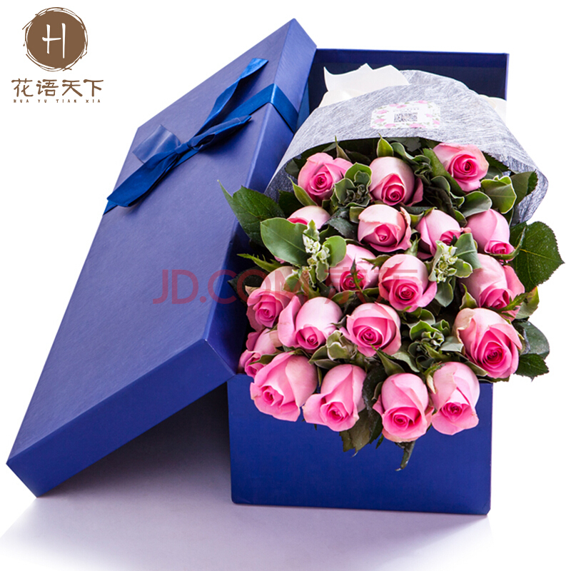 【花语天下】鲜花礼盒 19朵玫瑰花束 生日鲜花 同城鲜花速递 e-19枝粉