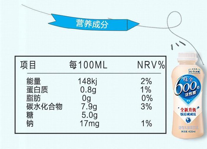 味全 活性乳酸菌饮料(原味) 435ml*4 19.9元